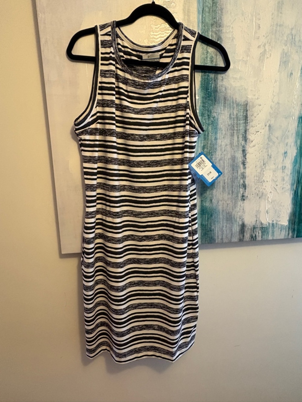 Columbia Black and White Striped Sleeveless Midi Dress